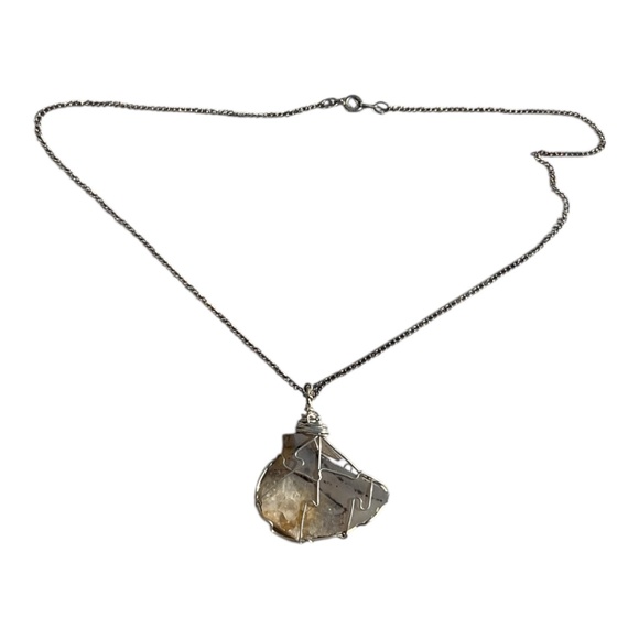 Artisan Wired Montana Moss Agate Necklace silvertone 18” long - Picture 3 of 6